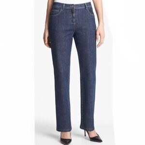 St. John Caviar Blue Denim Straight Leg High Waist Jeans Fall Winter Minimal